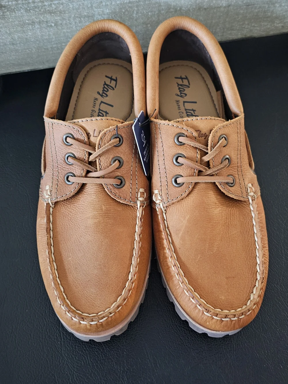 Flag LTD Leather Men's Tan Leather Boat Shoes - Lace-Up Casual Size 8 11.5 & 13M